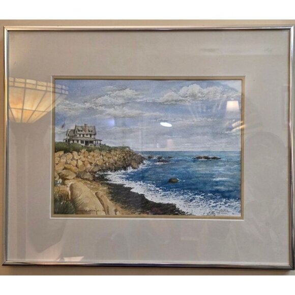Framed Coastal Watercolor Landscape Painting By Ballman - Picture 2 of 7